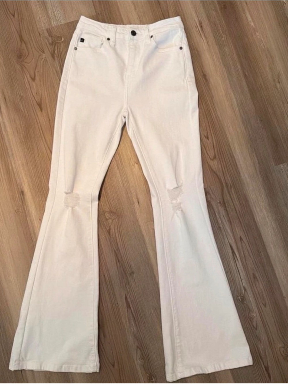 New KanCan White Flare Jeans with Knee Distress